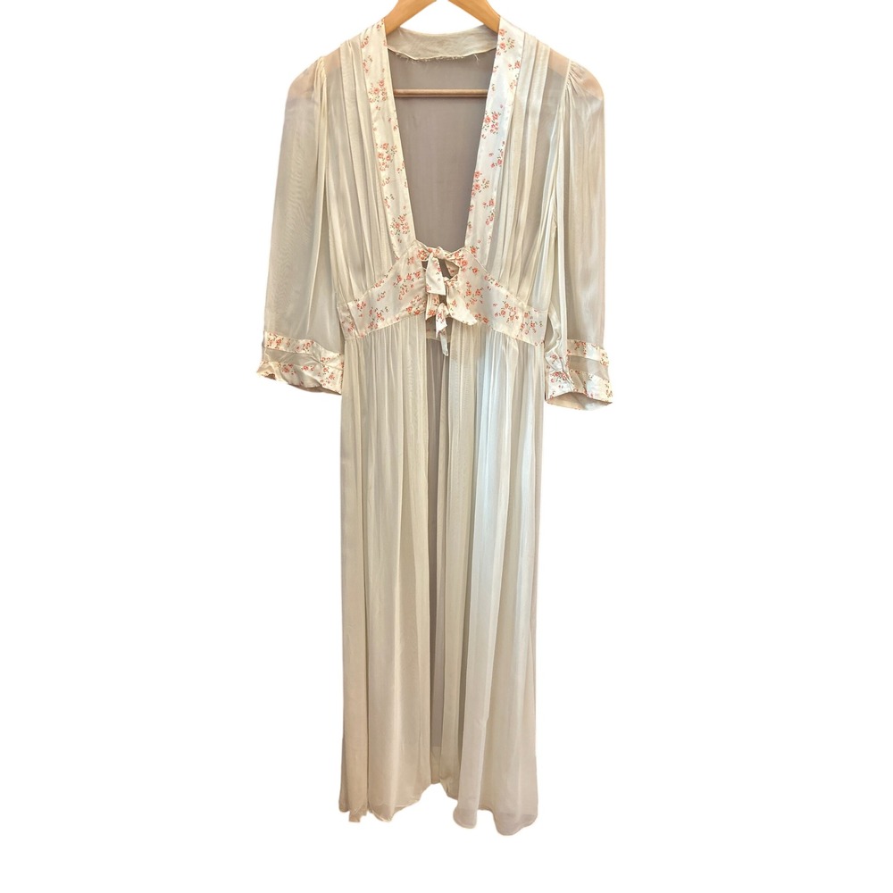 1940s Unbranded Sheer Robe Peignoir Old Hollywood Regency Coquette Romantic